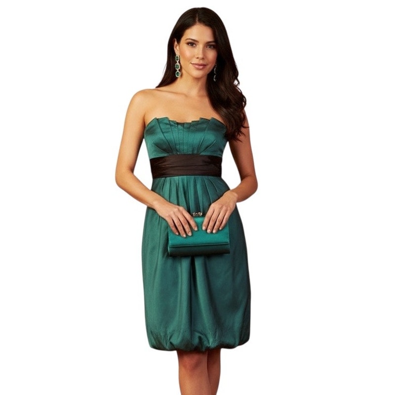 Kay Unger Silk Strapless Bubble Hem Special Occasion Party Dress Green Size 6